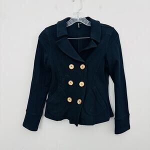 Ambition Black Button Up Pea Coat Women’s Size Small Petite